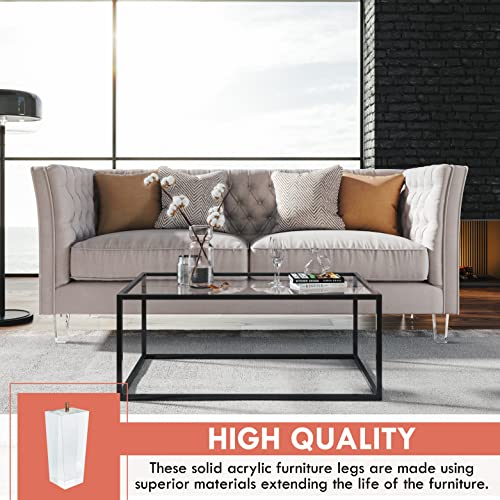 Ornavo Home 4PK-ACRYLIC-LEGS--8INCH Set Of 4 Square Mid-Century Modern 8 Inch Clear Acrylic Furniture Legs Replacement thumb #2