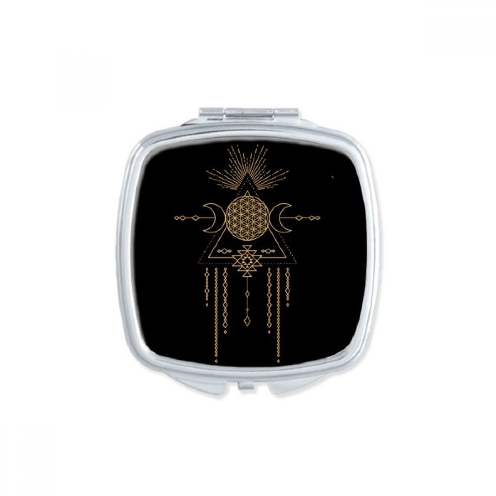 Miroir de poche compact carré au motif totem géométrique coloré pour maquillage nomade