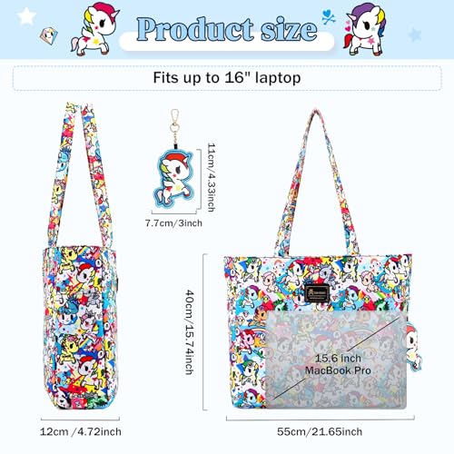 Image of tokidoki Large Tote Bag with Unicorno Keychain Laptop Travel Bag Shoulder Work Tote Weekender Bag Handbag for Women