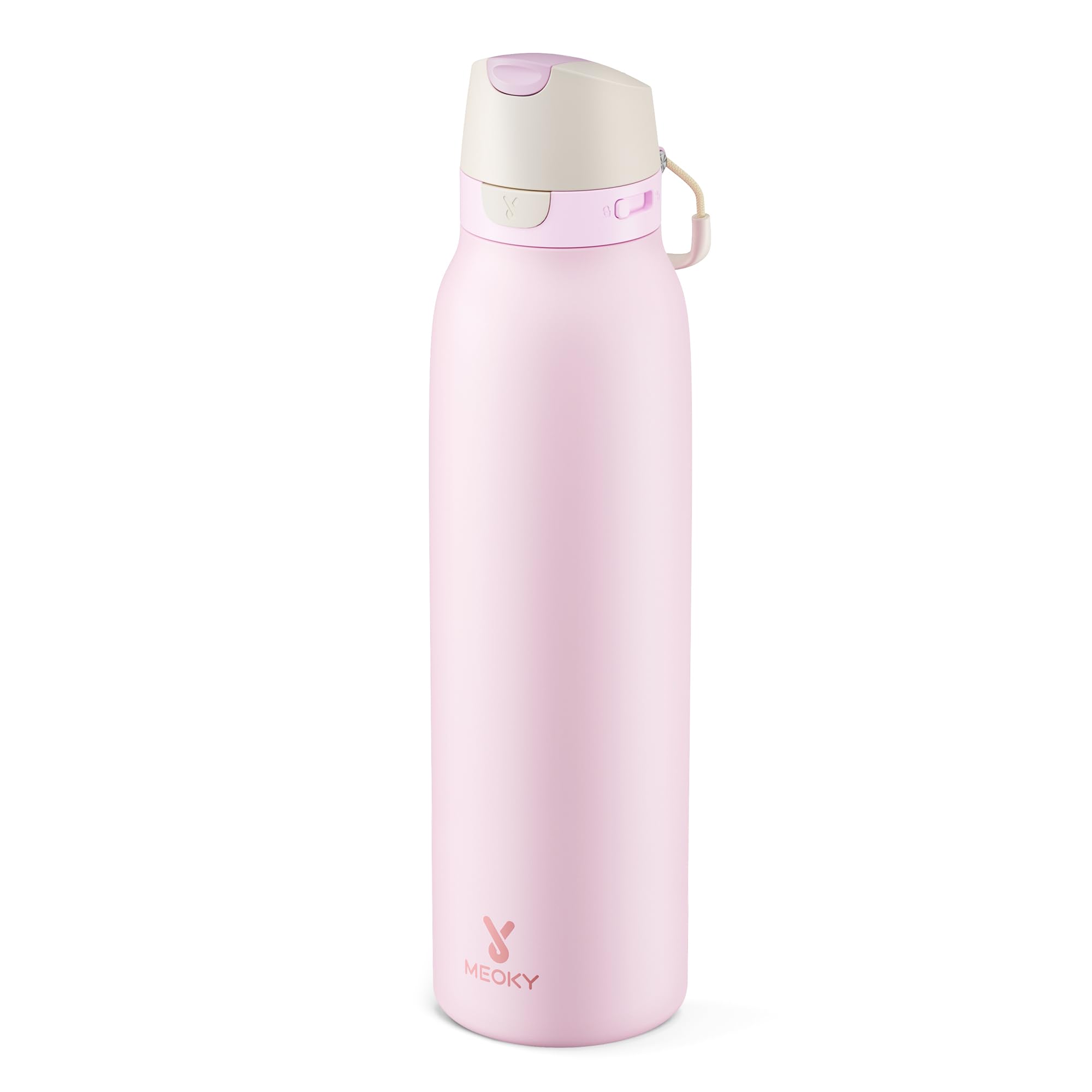 Meoky 710ml Stainless Steel Slim Water Bottle: 2-in-1 Locking Lid, Blush