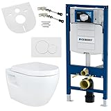 Belvit Hänge WC Komplett Set spülrandlos Weiß mit Softclose WC Sitz, Wand Toilette mit UP320...