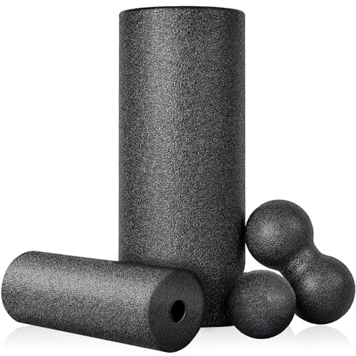 Juego de rodillos para fascia negro con bola, mini rollo pequeño y doble