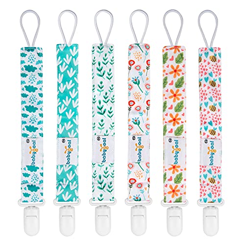 Image of Babygoal Floral Pacifier Clips, 6 Pack Binky Paci Holder Clips and Leash for Boys and Girls Fits for Most Pacifier, Binkie Styles & Baby Teethers & Toys and Gift 6PS13