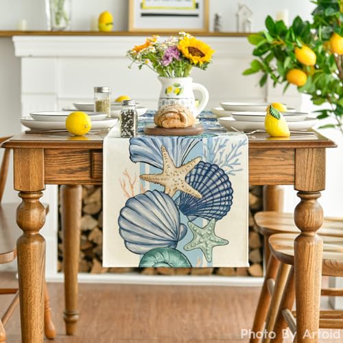 Artoid Mode Sea Shell Starfish Summer Table Runner,Spring Ocean Kitchen Dining Table Decoration for Home Party Decor 13x72 Inch by Artoid Mode - Image 2