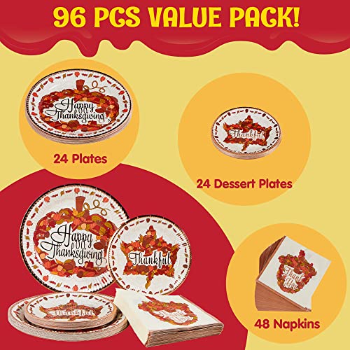 Joyin 96Pcs Thanksgiving Paper Plates And Napkins Disposable Dinnerware Set Includes 24 10" Big Plates 24 7" Dessert Plates And 48 Napkins For Pumpkin Party Supplies Thanksgiving Autumn Tableware Set #TOP1