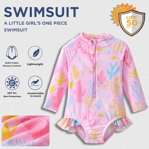 Image of Baby Girls' One Piece Swimsuit Long Sleeve Rash Guard Swimwear