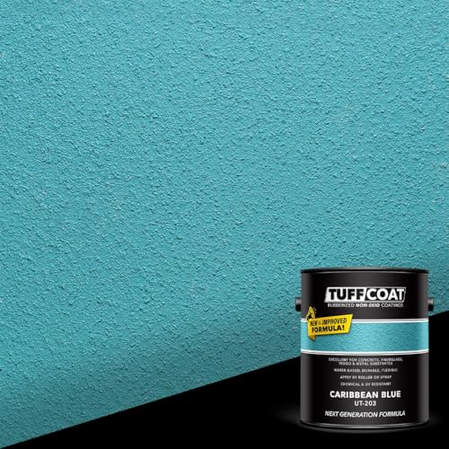Image of Tuff Coat Medium Texture Rubberized Non-Skid Deck Coating - Textured Non-Slip Safety Surface for Pool Decks, Docks, Boat Ramps, Patios, Walkways & High-Traffic Areas (UT-203 Caribbean Blue 1-gallon)