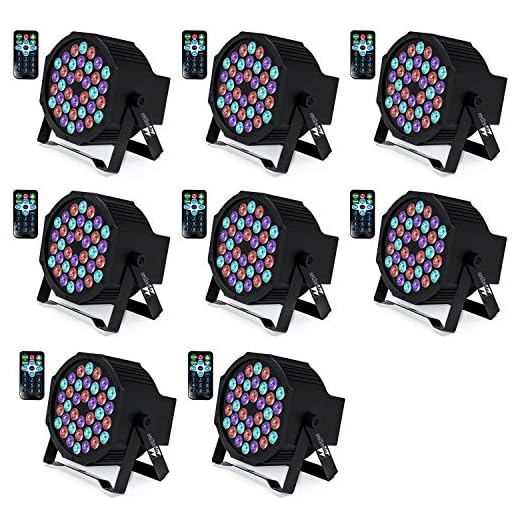DJ Lights Missyee 36 X 1W RGB LEDs DJ LED Uplighting Package Sound Activated Stage Par Lights with Remote Control Compatible with DMX, 9 Modes LED Up Lights for Wedding Event Party Festival (8 Pack)