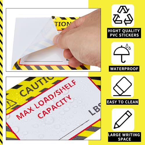 Zhanmai WOO-ZHANMAI-370 100 Pcs Pallet Rack Capacity Labels 3 X 4 Inches Pallet Racking Caution Max Load Shelf Lbs Warning Stickers Bright Pvc Industrial Strength Sticker Warehouse Safety Forklift Cross Beam Safety thumb #4