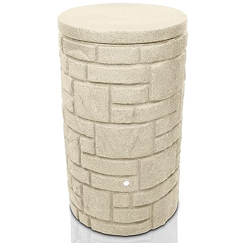 YourCasa recuperateur d Eau de Pluie 230 litres [StoneRain] avec Filetage métallique et Couvercle Aspect Pierre - récupérateur Eau de Pluie résistant au...