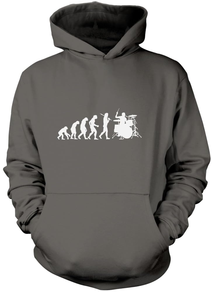 Hotscamp Boys Heather Grey Evolution Of A Drummer Drumkit Unisex Hoodie - Grey Medium