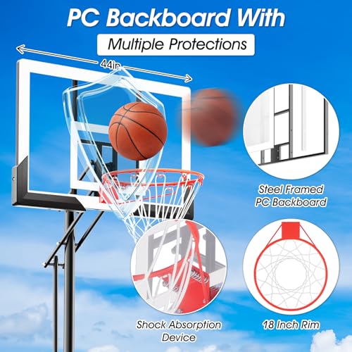Image of AWII SPORT Basketball Hoop 44 Inch Backboard Protable Basketball Hoop Outdoor, 4.8-10ft Height Adjustable Basketball Goal System for Kids Youth Adults Play in Backyard /Courts /Indoor