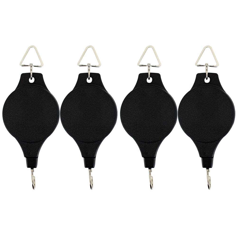 La Huate Black (4Pcs) 4Pcs Retractable Plant Hanger Hook Pulley Easy Reach Hanging Flowers Basket Hanging Garden Baskets Pots And Birds Feeder Hang High Up And Pull Down To Water And Feed (Black (4Pcs))