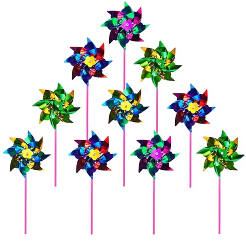 YFHUVB 40 PCS Foil Rainbow Pinwheel, Plastic Windmills for Garden Lawn Garden DIY Windmill, Windmill Bird Scarer Sparkly Reflective Pinwheels for Boys Girls Party Pinwheels Party Favor