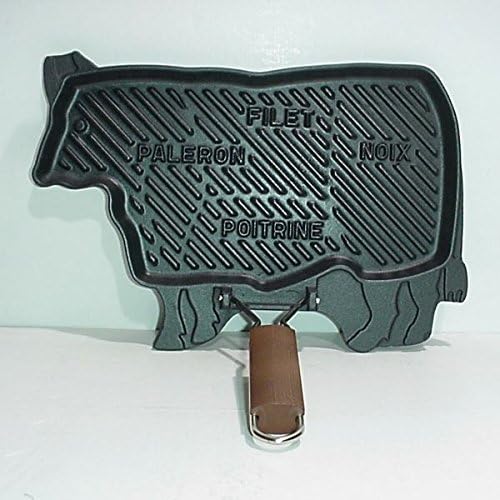 Meat Grill Cast Iron 34 x 18 cm Black with Beef Decor.