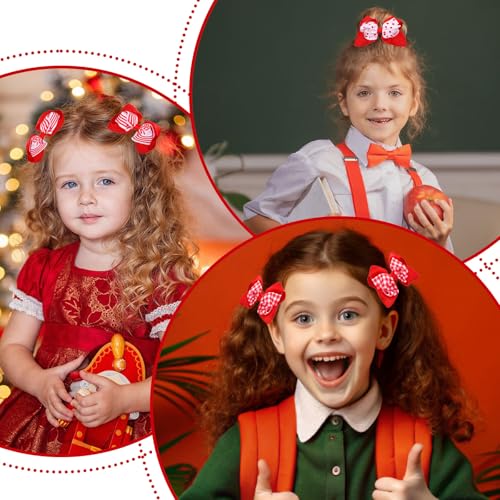 Image of Whaline 6 Pcs Red White Christmas Hair Bow Clips Red Plaid Stripe Dot Hair Barrettes Grosgrain Ribbon Alligator Clips for Girls Hairs Accessories Xmas Party, 3 Styles