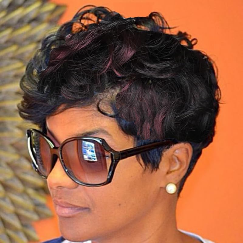 HOTKIS Short Human Hair Wigs Pixie Cut Wig Human Hair Short Curly Wigs