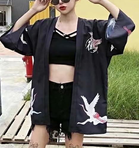 Image of LAI MENG FIVE CATS Women's Floral Print Loose Blouse Japanese Kimono Tops | Puff Sleeve,Cover up Top,Casual Cute Tops,Summer Cardigans 2026