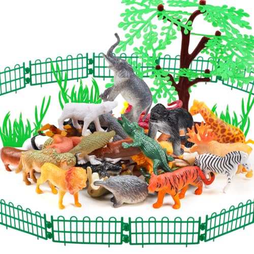 DOITEM Animals Spielzeug, Wild Jungle Zoo Tier, Mini Tierfiguren Set, 54PCS, Geschenke für Kinder Jungen Mädchen 3 4 5 6 Jahre Alt