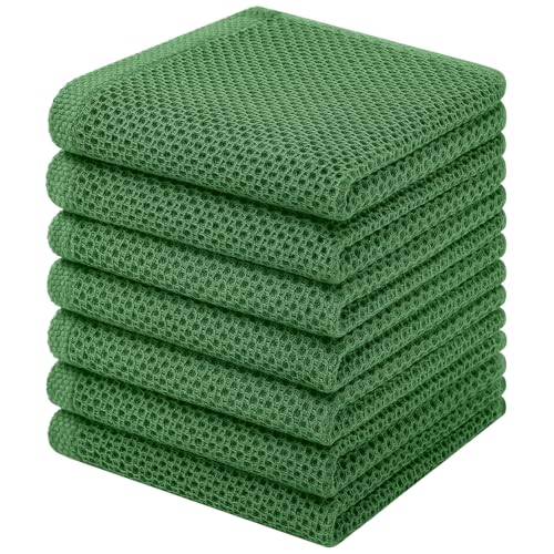 Homaxy 100% Cotton Waffle Weave Kitchen Dish Cloths, 7-Pack, Grass Green