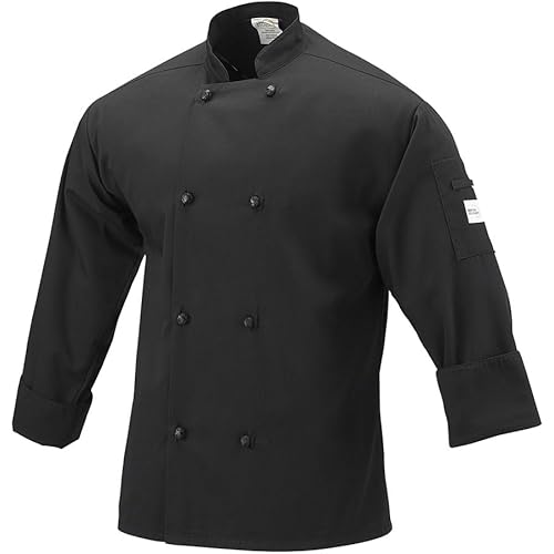 Mercer Culinary M60012BKM Millennia Men's Cook Jacket with Cloth Knot Buttons, Medium, Black