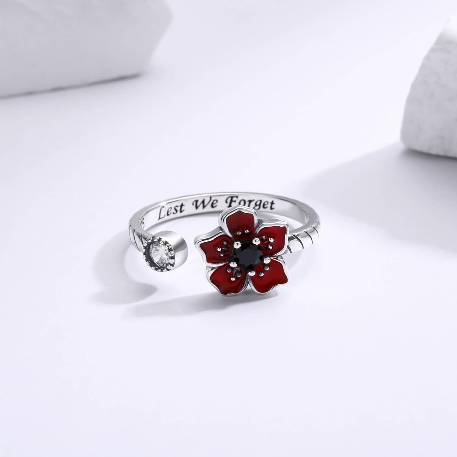 Sterling Silver Red Poppy Flower Ring Remembrance Day Jewelry Hypoallergenic Poppies Ring Gift for Women