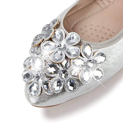 Women's Ballet Flats Rhinestone Soft Wedding Ballerina Shoes Foldable Sparkly Dress Comfort Slip on Flat Shoes4