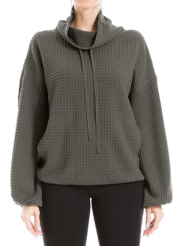 Image of Max Studio womens Max Studio Women's Cowl Neck Long Sleeve Waffle Knit Pullover