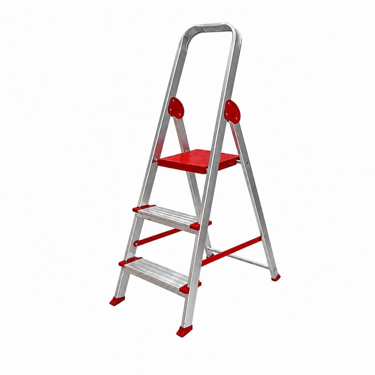 T-PLUS-3x1 Escalera Profesional de Aluminio con Arco de Seguridad, 3 Peldaños, 150 kg Carga Máxima