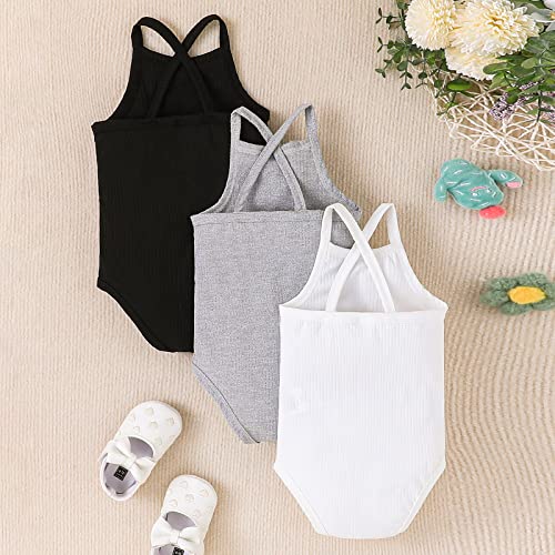 Newborn Baby Girl Boy Summer Romper Pack Tank Top Romper Sleeveless Solid One-piece Cami Bodysuit Ribbed Jumpsuit3