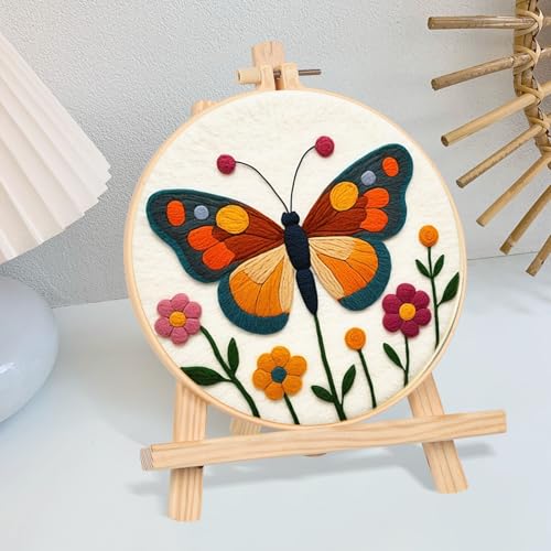 Image of Perycomly Butterfly Needle Felting Kit with Video Tutorial, Needle Felting Set with Needles, Foam Pad, Felt Cloth, Picture Frame, and Instructions