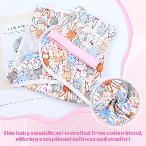 Image of Cinaci 2 Pieces Adjustable Soft Cotton Baby Swaddle Sleep Sacks Hats Newborn Nursery Caps Beanies Bonnets Swaddle Blanket Wraps for Baby Girls Boys Infants Newborns (2PCS S5)