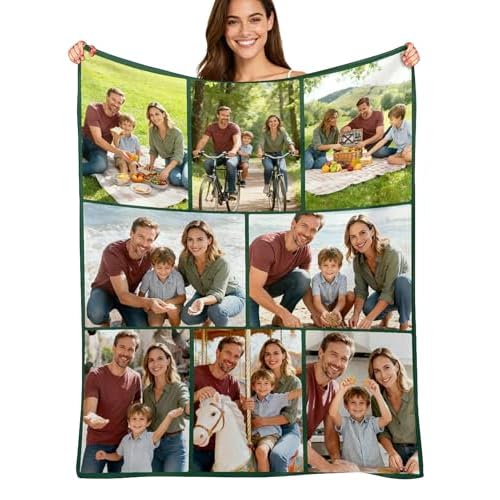 Custom4U Custom Blanket with Photo Text Customized Flannel Blanket Photo Blanket Personalized Blankets & Throws Christmas Birthday Gifts for Girlfriend Boyfriend 8 Photos-1