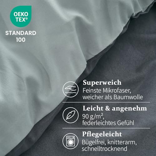 Duvetnova Bettwäsche 155x220 2teilig Grau/Hellgrau Bettwäsche-Sets Microfaser ÖKO-TEX Wendebettwäsche 155 x 220… – Ansicht 3