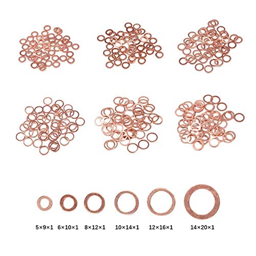 Rondelles d'étanchéité, 50 pièces en cuivre Rondelle d'étanchéité Joint solide Bouchon de vidange d'huile 6 tailles for rondelle d'écrasement de bateau Bague d'étanchéité plate (Diamètre intérieur : 1