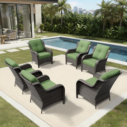 Image of Joyside 6 Piece Wicker Patio Furniture Set, Rattan Patio Chairs with High Back, Deep Seating, Wide Armrest, Thickened Cushions, Outdoor Furniture for Deck, Porch Use