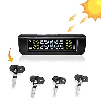 Skyshop Solar C-241 TPMS Car Tire Pressure Monitoring System with 4 Tyres Sensors Bar/PSI & Temperature Display (Internal Model)