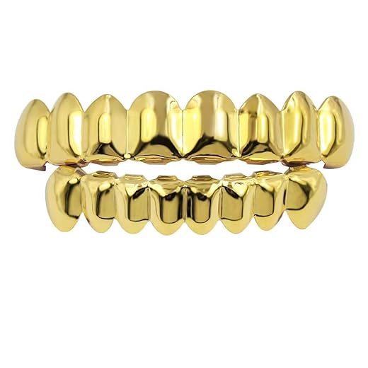 Unisex Gold-Plated Brass Hip Hop Imitation Diamond Fang Vampire Grillz, Halloween Costume Accessory Cosplay, Teeth Grillz with Extra Molding Bars