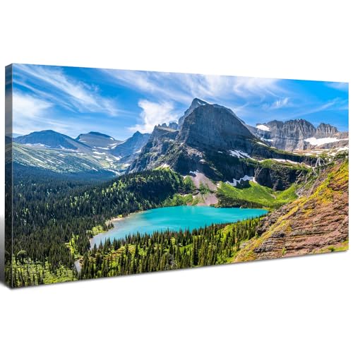 Glacier National Park Wall Art Saint Mary Lake Landscape Canvas Wall Decor Mountain Scenery Pictures Prints Painting Modern Nature Photography Artwork for Living Room Bedroom Home Decorations 20x40"