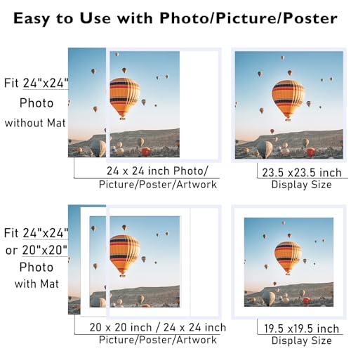 Image of JCJMY 22x22 Picture Frame White with 18x18 Mat, Display Photo 18x18 with Mat or 22 x 22 Without Mat, Wall Hanging Large 22x22 Poster Frame with Shatter Resistant Plexiglass, White