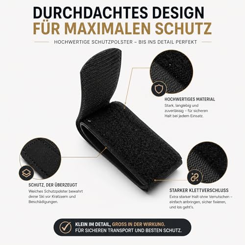 sunmondo 2 x Skibänder - Kletts - Verbinder zum Schutz von Skiern damit Sie Ihre zusammen binden können in Premium Qualität. (Schwarz)