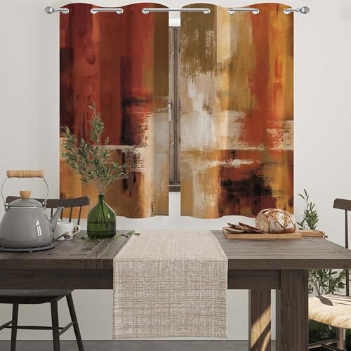 Image of Asuexpect Burnt Orange Kitchen Curtains 2 Panels Abstract Rust Curtain Room Darkening Grommet Window Drapes Modern Decorative Window Treatments, 26x36 Inches