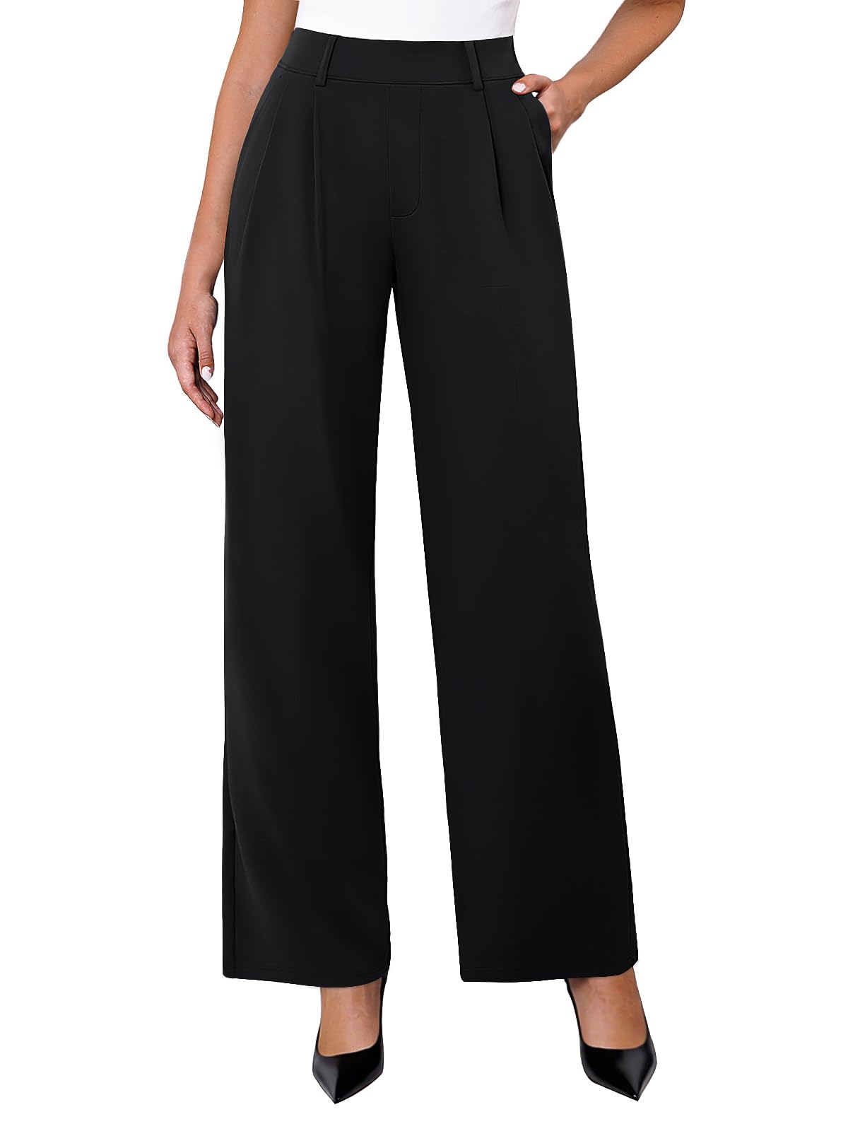 Womens Wide Leg Dress Pants Stretchy High Waisted Work Pants Business Casual Office Trousers with Pockets