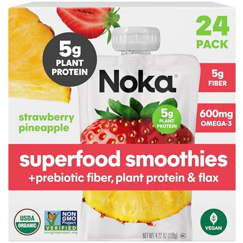 Noka Superfood Fruit Smoothie Pouches, Strawberry Pineapple, Healthy Snacks with