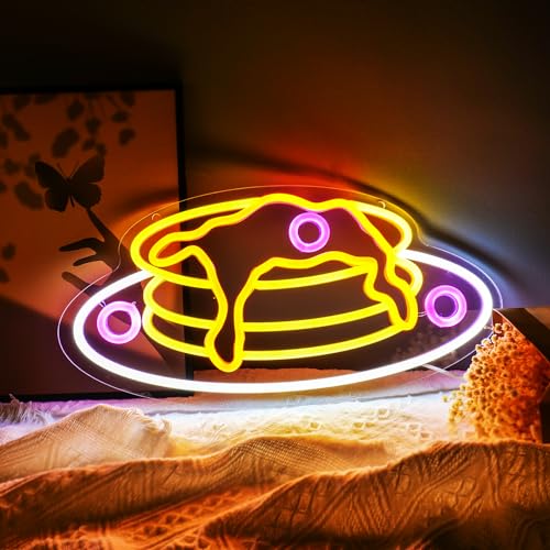 Image of Pancake LED Neon Sign Breakfast Neon Light for Kitchen Restaurant Bakery Cafe Brunch Shop Wall Decoration USB /Dimmable Switch Fast Food Pancakes Advertisement Lamp