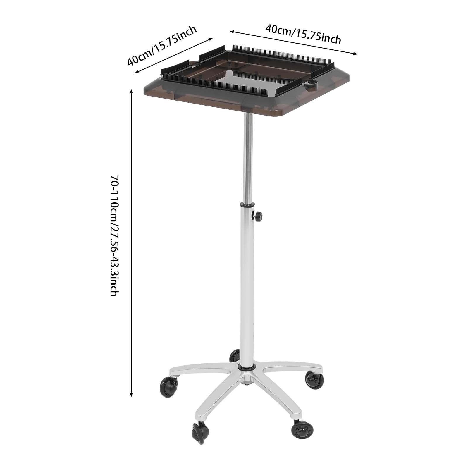 Carrito de Peluquería con Ruedas Altura Ajustable 70-110cm Bandeja para Pelucas y Herramientas Carrito de Salón Rodante con 5 Ruedas Suaves Peluquería Soporte de Peluquería Desmontable