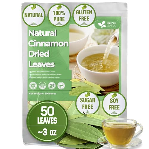 Image of 50+ (3oz) Natural Cinnamon Leaves, Whole Dried Cinnamon Leaves, 100% Pure from Dried Cinnamon Leaves, Cinnamon Leaf Tea, No Additives, No Caffeine, Vegan