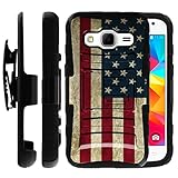 Untouchble Compatible with Samsung Galaxy Core Prime Case | Samsung Prevail LTE Holster Case [Heavy Duty]- Shockproof Swivel Holster Case with Built in Kickstand - Vintage America Flag