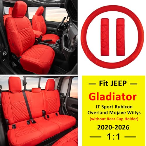 Image of GIANT PANDA Gladiator Seat Covers Custom Fit for Jeep Gladiator 2020-2026 Without Rear Cup Holder JT Sport Rubicon Mojave Willys Freedom,Red