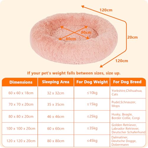 HMTOPE Orthopädisches Hundebett rund Hundekissen Hundesofa Katzenbett Donut Kuscheliges Hundekorb Waschbar, 100 cm Ø, Rosa